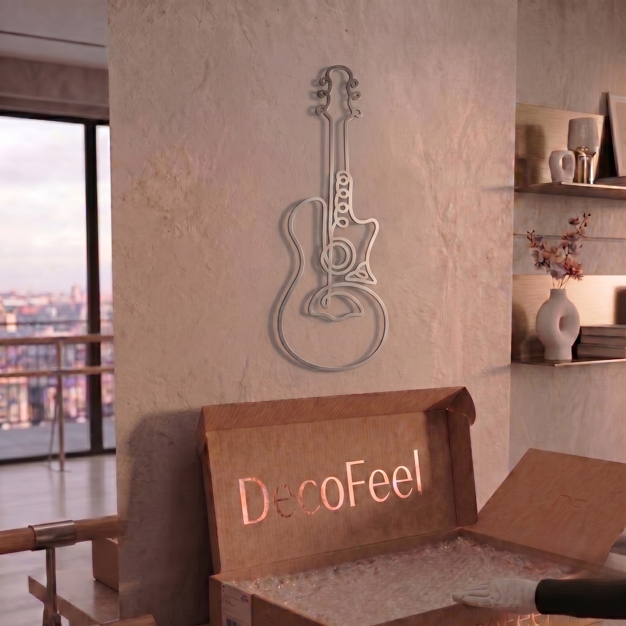 Acoustic Soul - Çizgisel Gitar Figürlü Metal Tablo -DF071