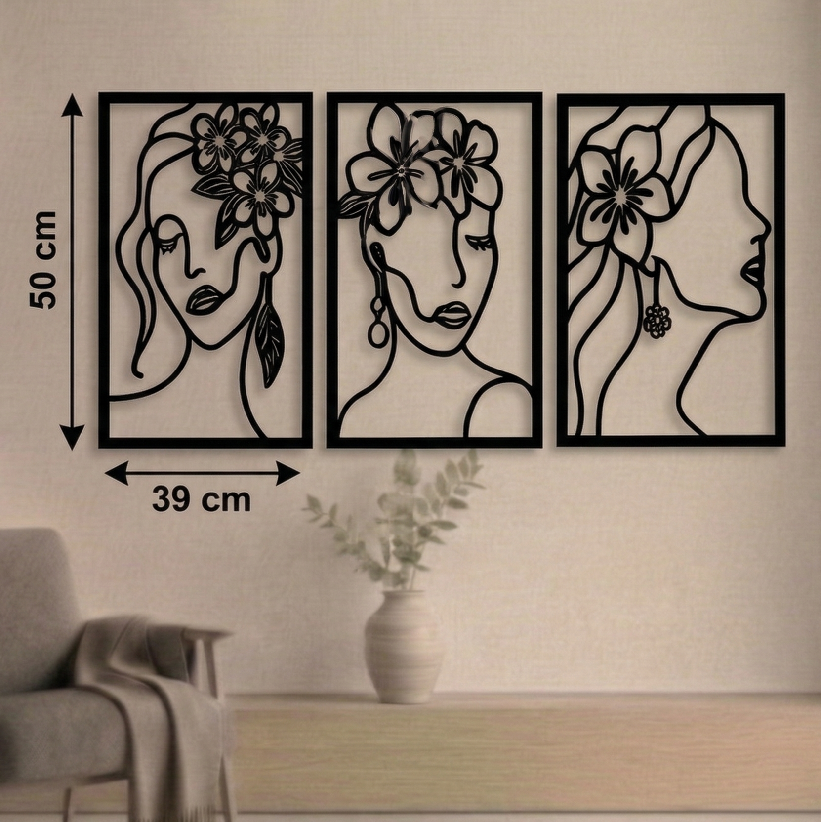 Floral Muse 3'lü Metal Tablo Seti - DF024