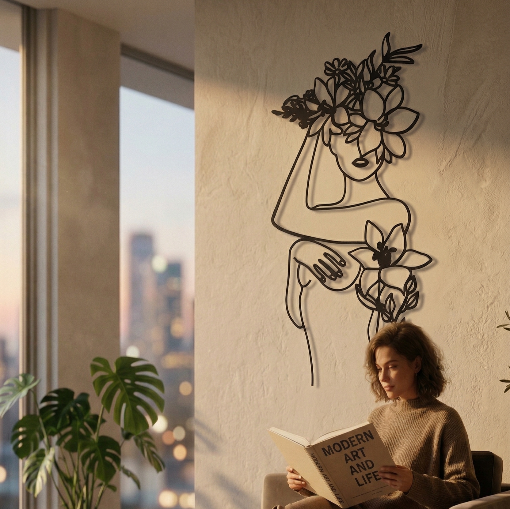 Flora Silhouette Woman Metal Tablo - DF034