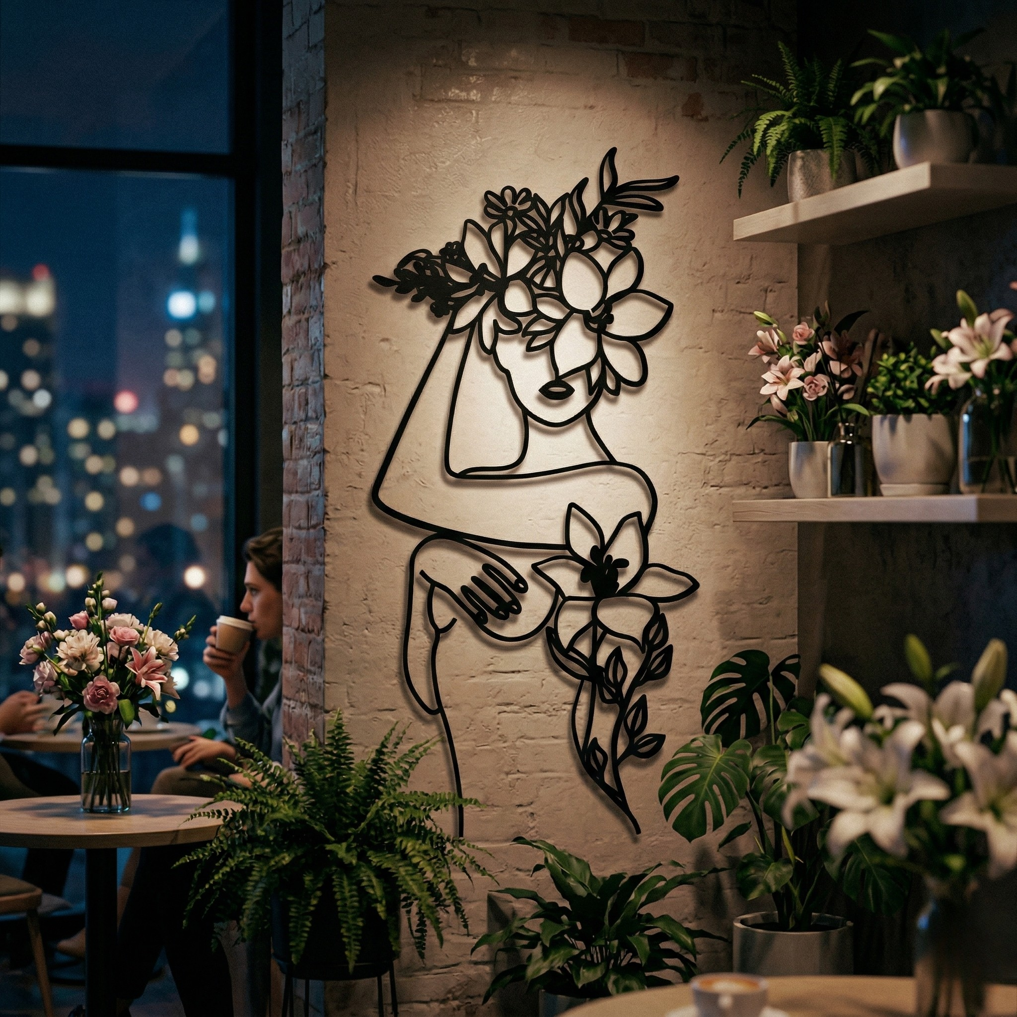 Flora Silhouette Woman Metal Tablo - DF034