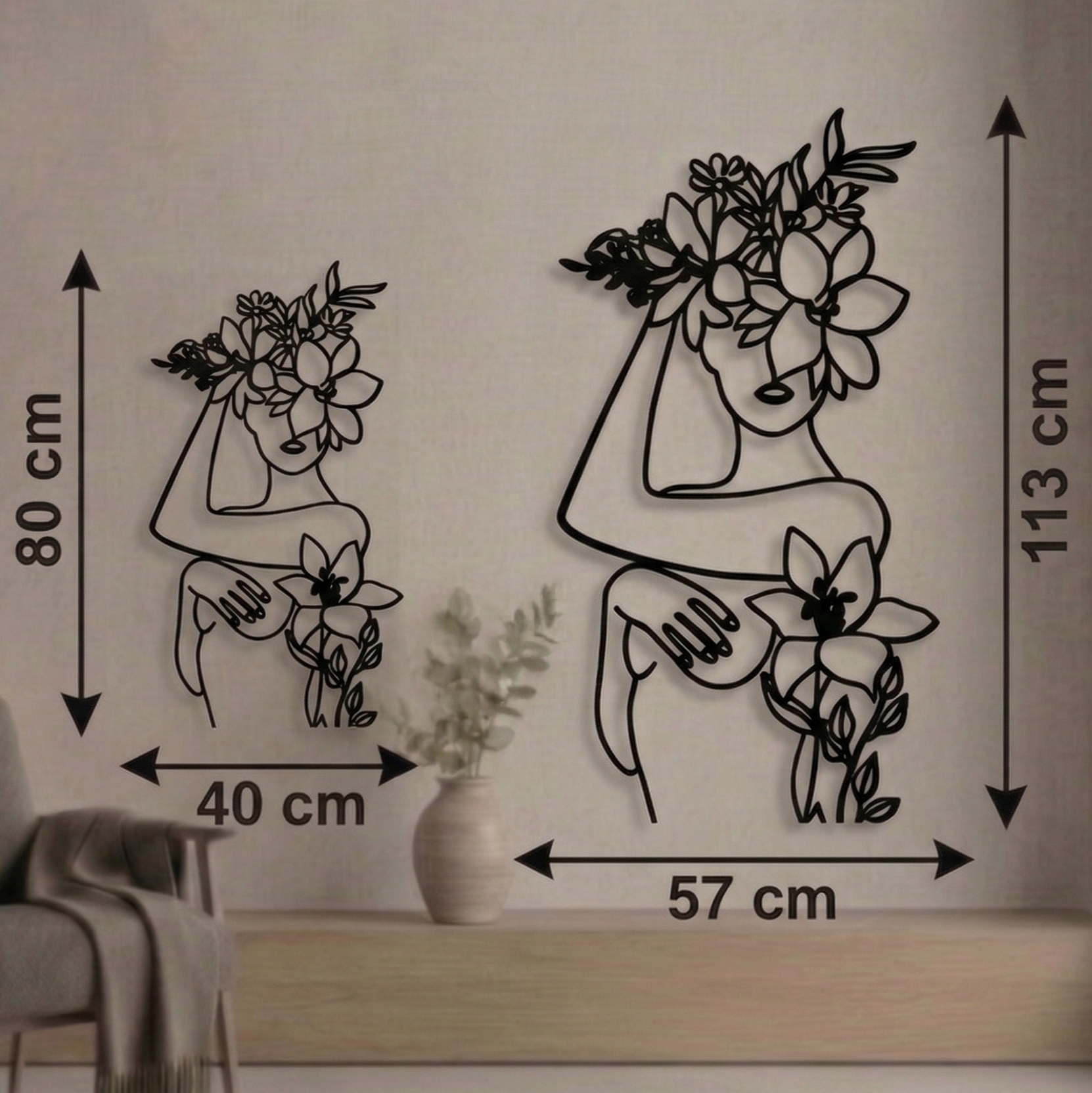 Flora Silhouette Woman Metal Tablo - DF034