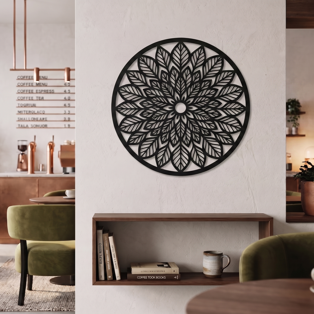 Blossom - Yuvarlak Yaprak Mandala Metal Tablo -DF059