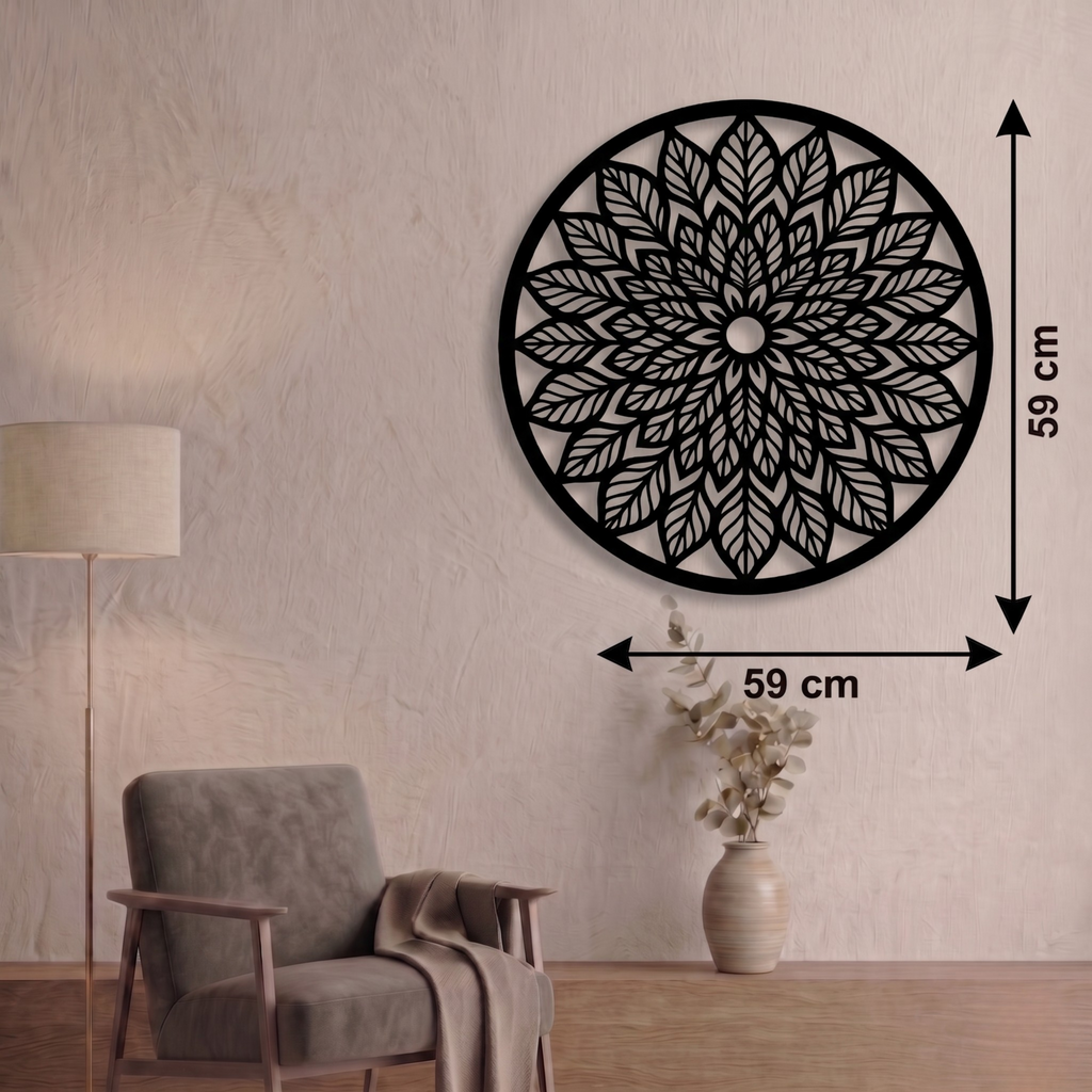 Blossom - Yuvarlak Yaprak Mandala Metal Tablo -DF059