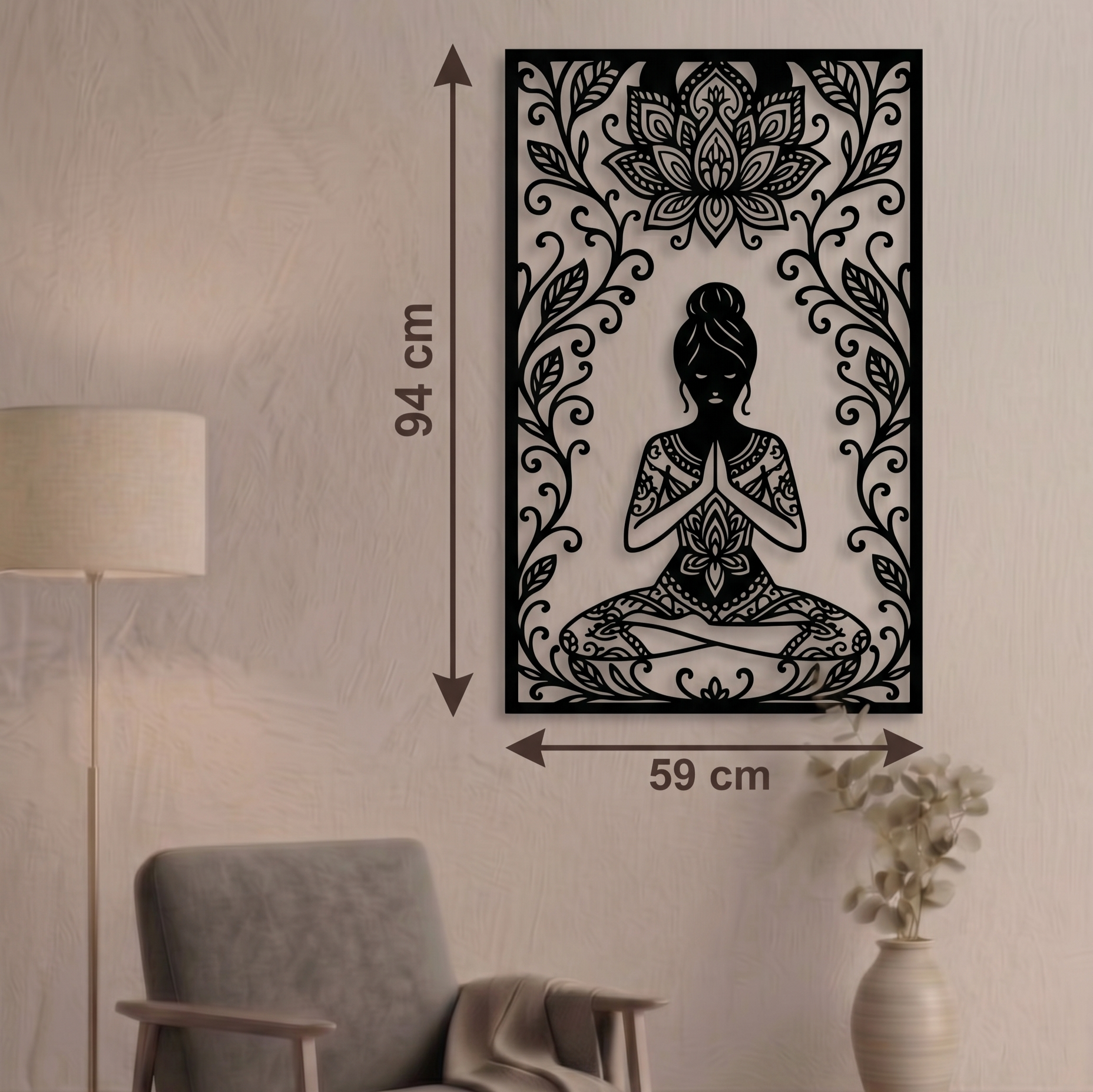 Zen Yoga - Mandala Desenli Kadın Metal Tablo -DF067