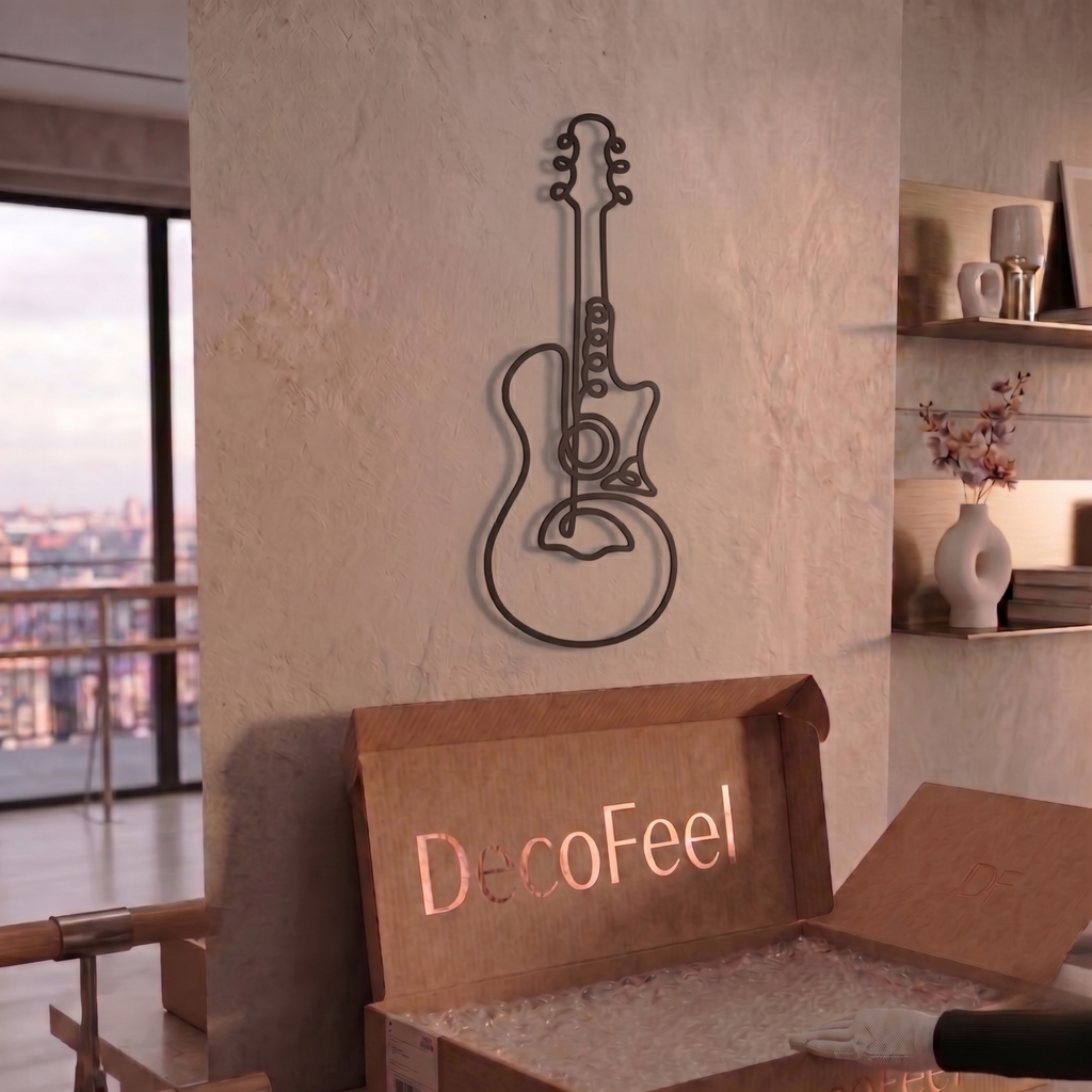 Acoustic Soul - Çizgisel Gitar Figürlü Metal Tablo -DF071
