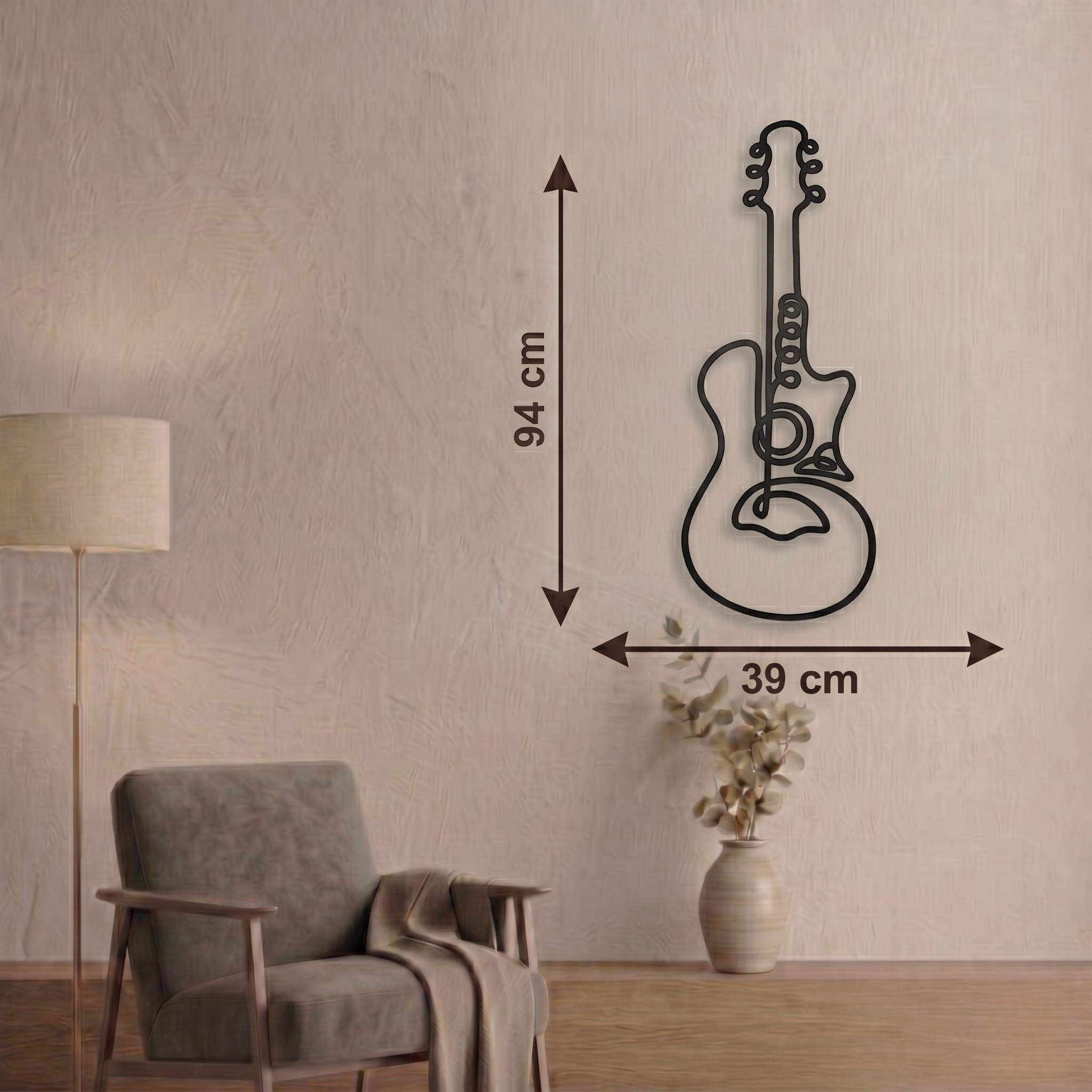 Acoustic Soul - Çizgisel Gitar Figürlü Metal Tablo -DF071