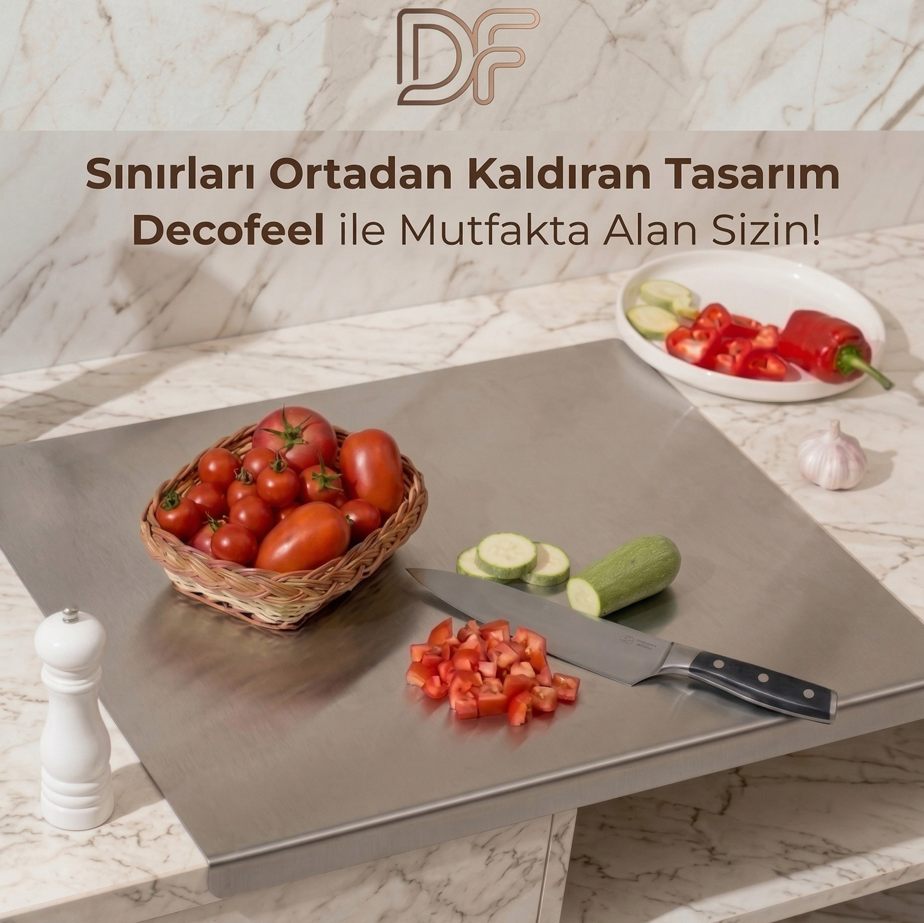 L-Form Profesyonel Paslanmaz Çelik Kesme Tahtası - DFK002