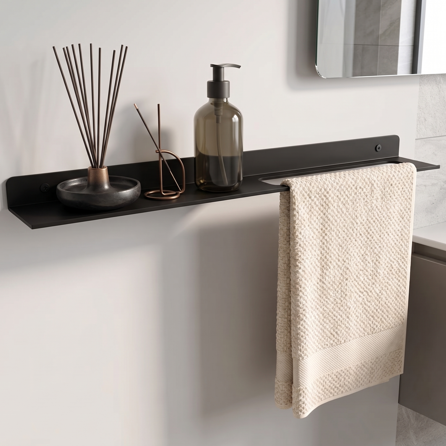 Pure Metal Entegre Havluluklu Banyo Rafı - DFM021