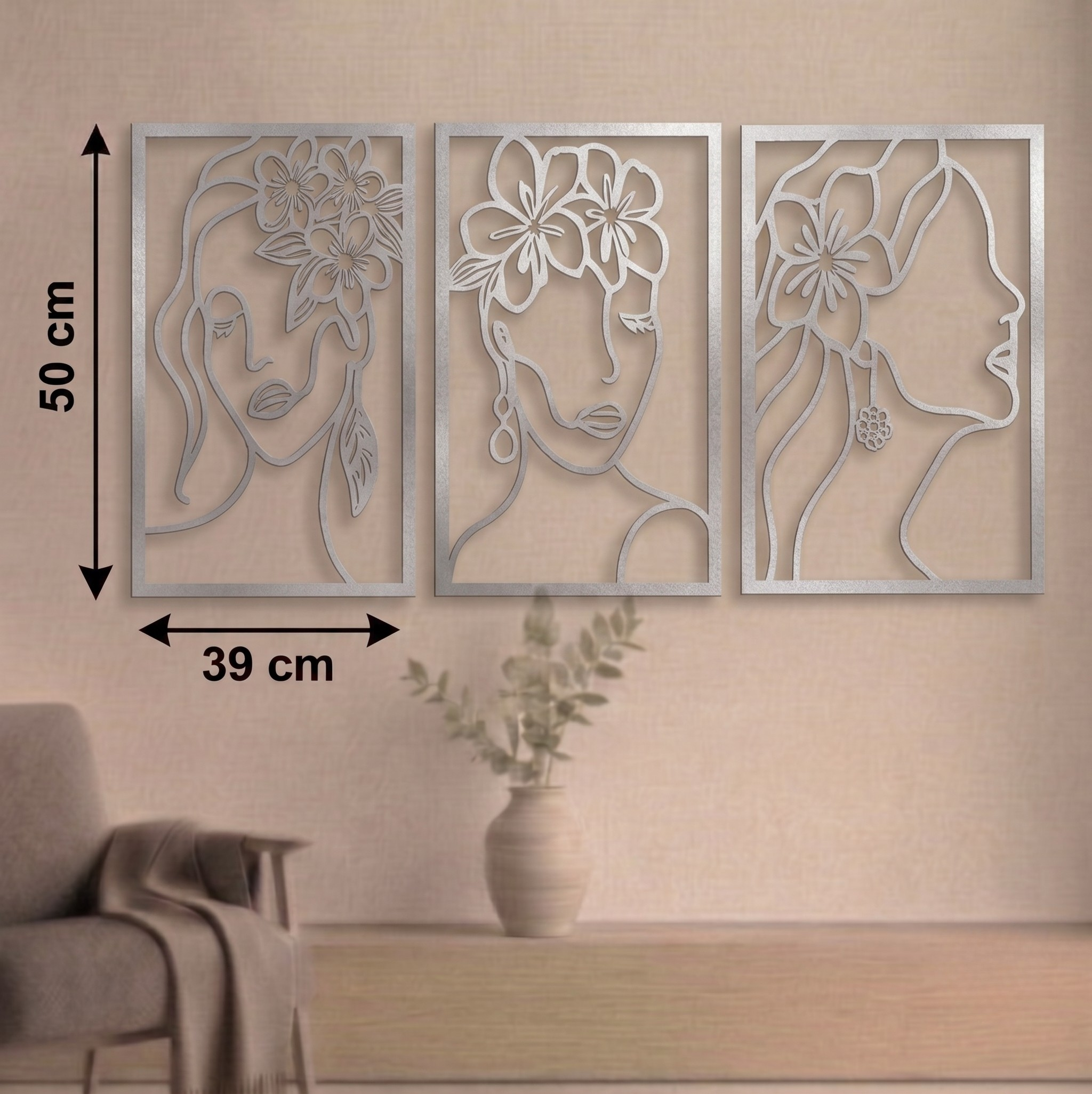 Floral Muse 3'lü Metal Tablo Seti - DF024