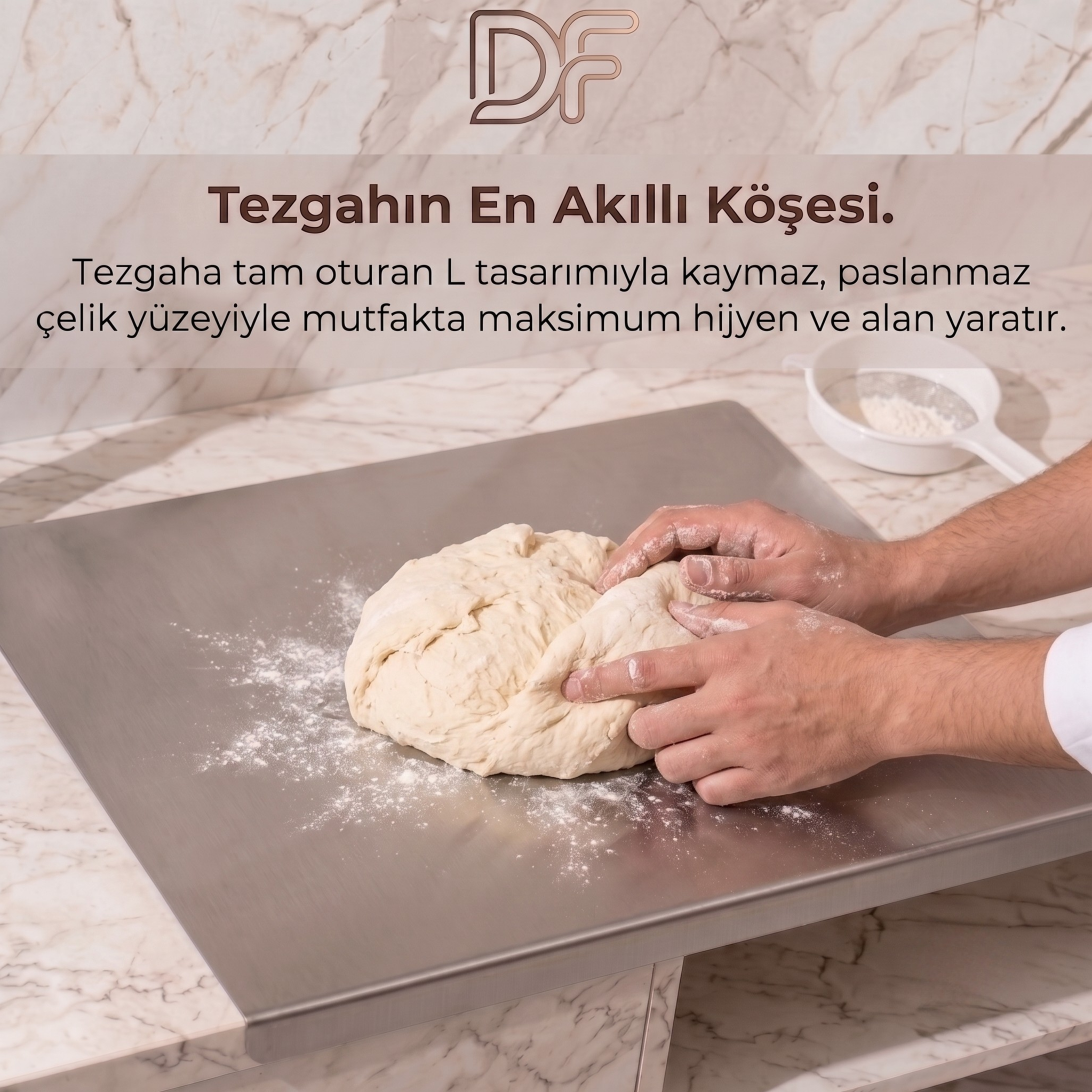 L-Form Profesyonel Paslanmaz Çelik Kesme Tahtası - DFK002